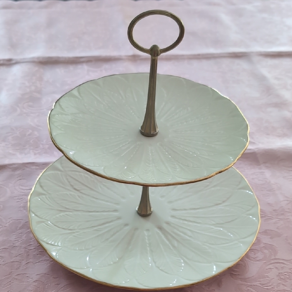 Lenox White and Gold Two-Tier Serveware Stand